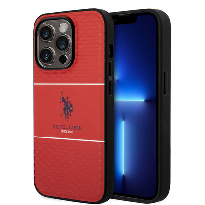 iPhone 14 Pro Kılıf U.S. POLO ASSN. Deri Şeritli Logo Dizayn Kapak