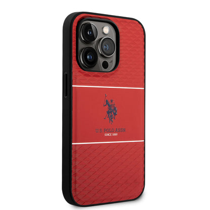 iPhone 14 Pro Kılıf U.S. POLO ASSN. Deri Şeritli Logo Dizayn Kapak