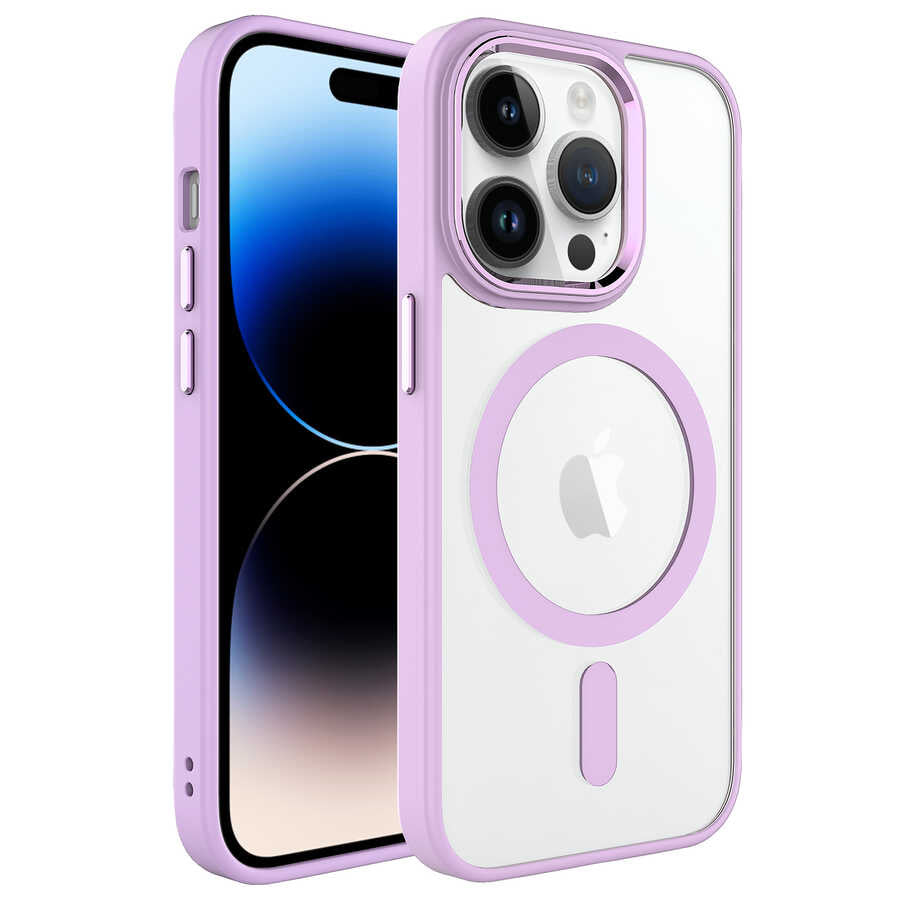 Apple iPhone 14 Pro Kılıf Wireless Şarj Özellikli Zore Krom M-safe Silikon Kapak