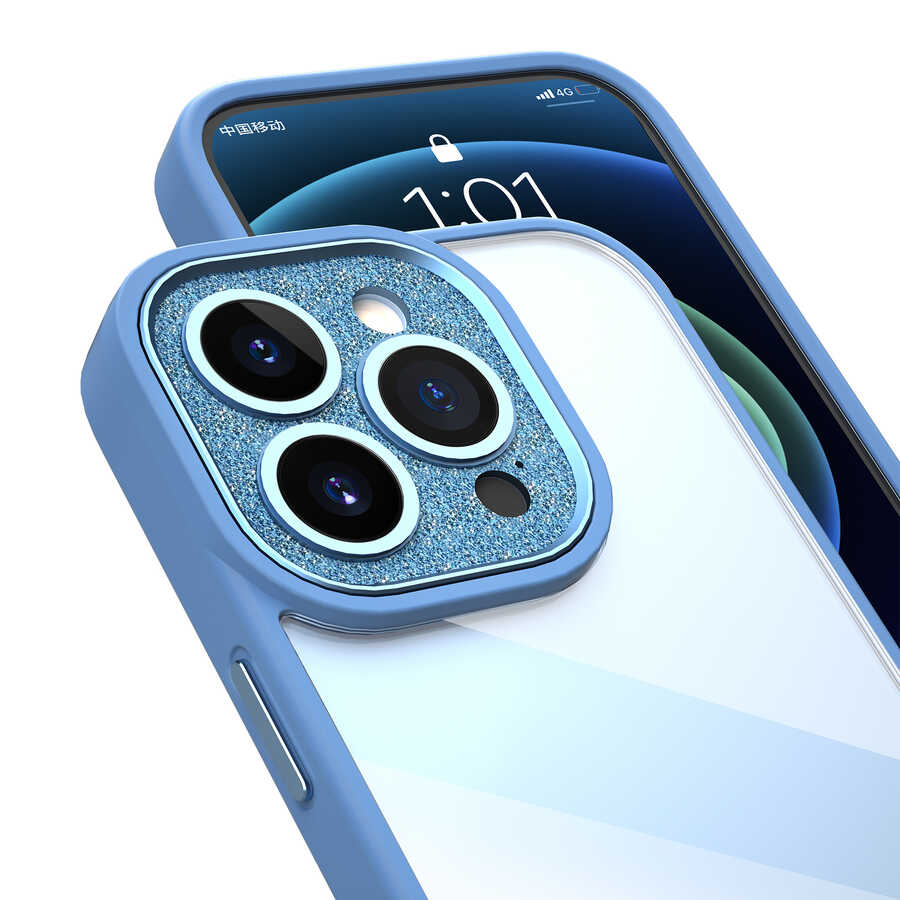 iPhone 14 Pro Kılıf Wiwu GCC-105 Lens Korumalı Renkli Kenar Arkası Şeffaf Multicolor Kapak