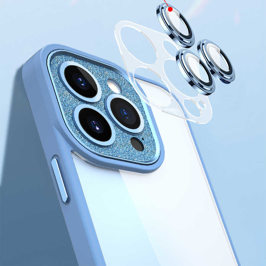 iPhone 14 Pro Kılıf Wiwu GCC-105 Lens Korumalı Renkli Kenar Arkası Şeffaf Multicolor Kapak