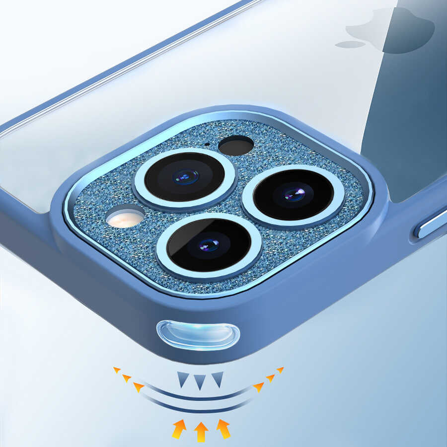 iPhone 14 Pro Kılıf Wiwu GCC-105 Lens Korumalı Renkli Kenar Arkası Şeffaf Multicolor Kapak