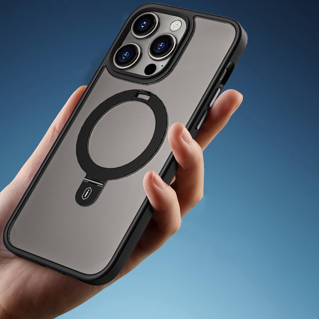 iPhone 14 Pro Kılıf Wiwu ZMM-010 M-safe Şarj Özellikli Parmak İzi Bırakmayan Mat Transparan Standlı Kapak