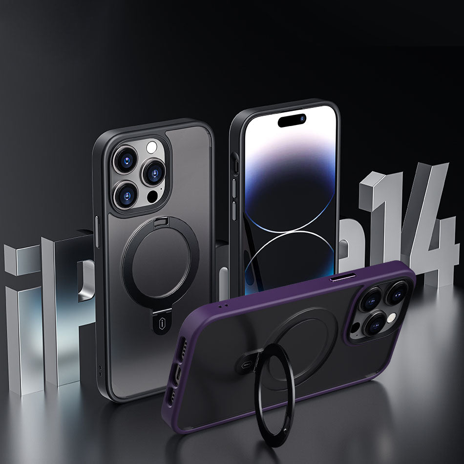 iPhone 14 Pro Kılıf Wiwu ZMM-010 M-safe Şarj Özellikli Parmak İzi Bırakmayan Mat Transparan Standlı Kapak