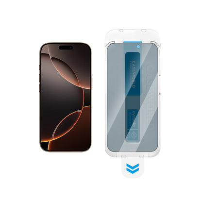 iPhone 14 Pro Max CaseWorld Applicator Serisi 2.5D Eyesafe Mavi Işık Teknolojili 0.33mm Privacy Temperli Cam Ekran Koruyucu + Uygulama Aparatı