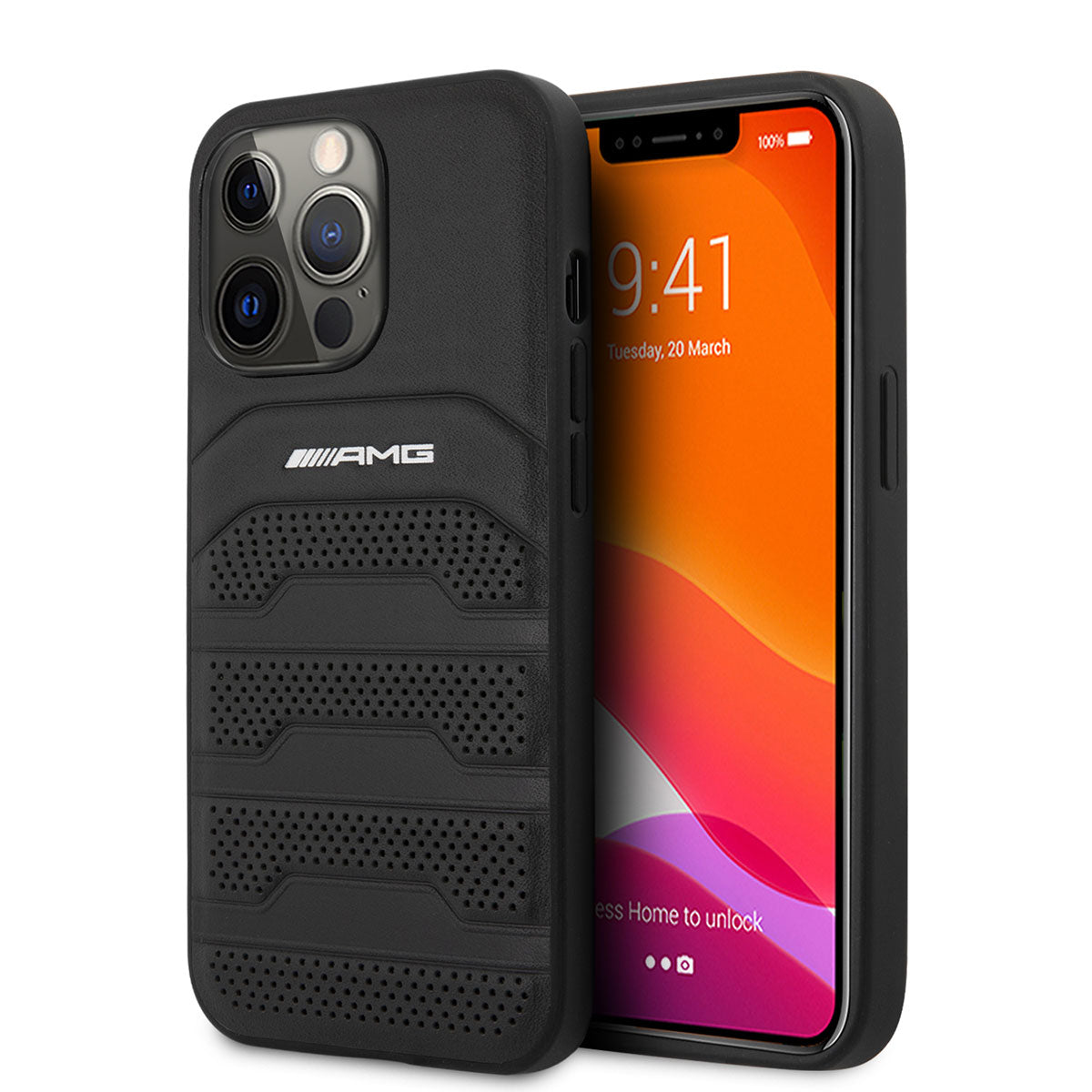 iPhone 14 Pro Max Kılıf AMG Leather Deri Çizgili Kabartmalı Dizayn Kapak