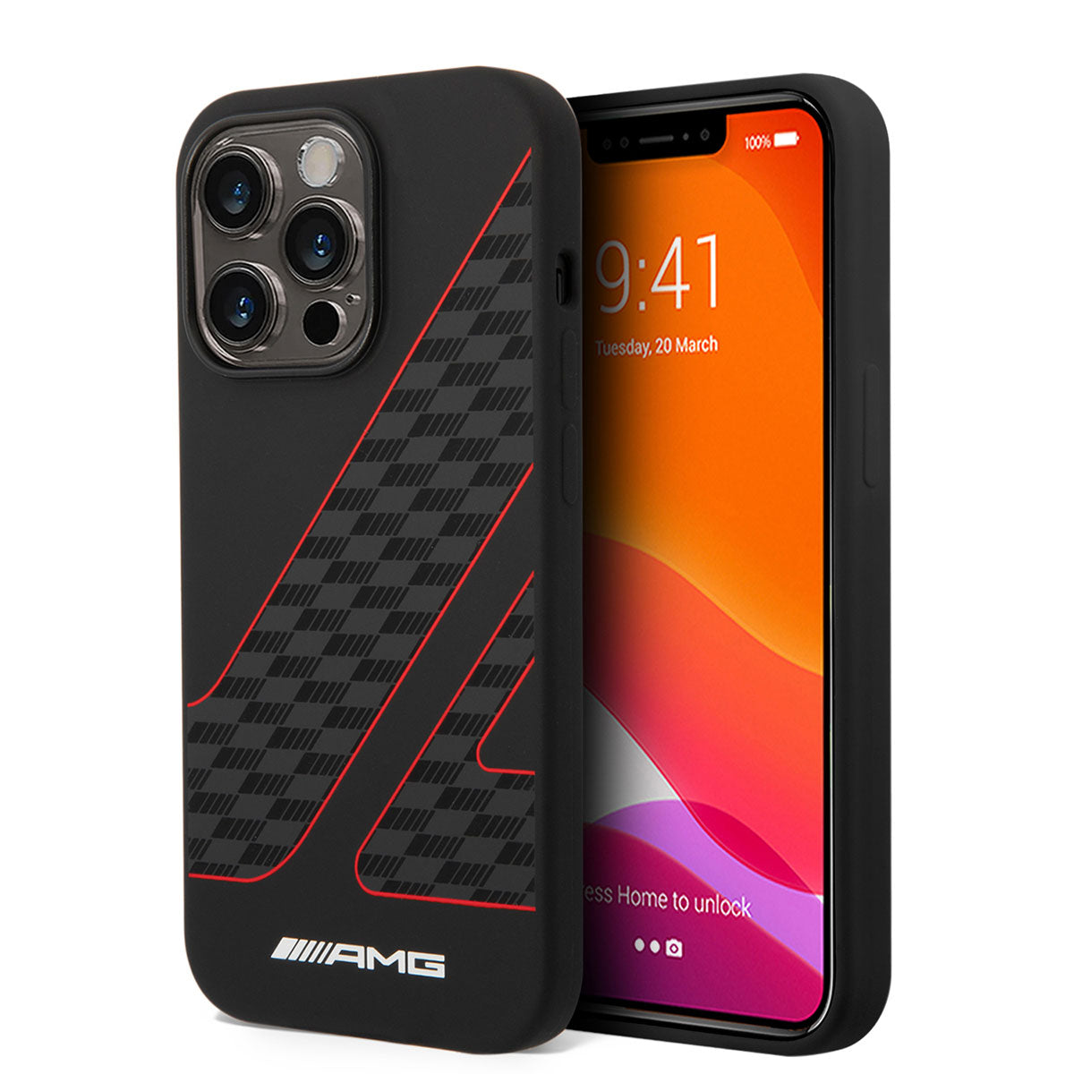 iPhone 14 Pro Max Kılıf AMG M-safe Şarj Özellikli Liquid Silikon Damalı Bayrak Dizayn Kapak