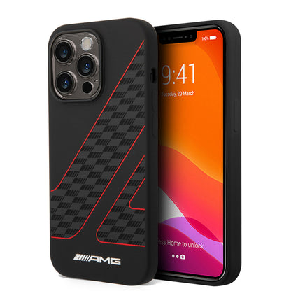 iPhone 14 Pro Max Kılıf AMG M-safe Şarj Özellikli Liquid Silikon Damalı Bayrak Dizayn Kapak