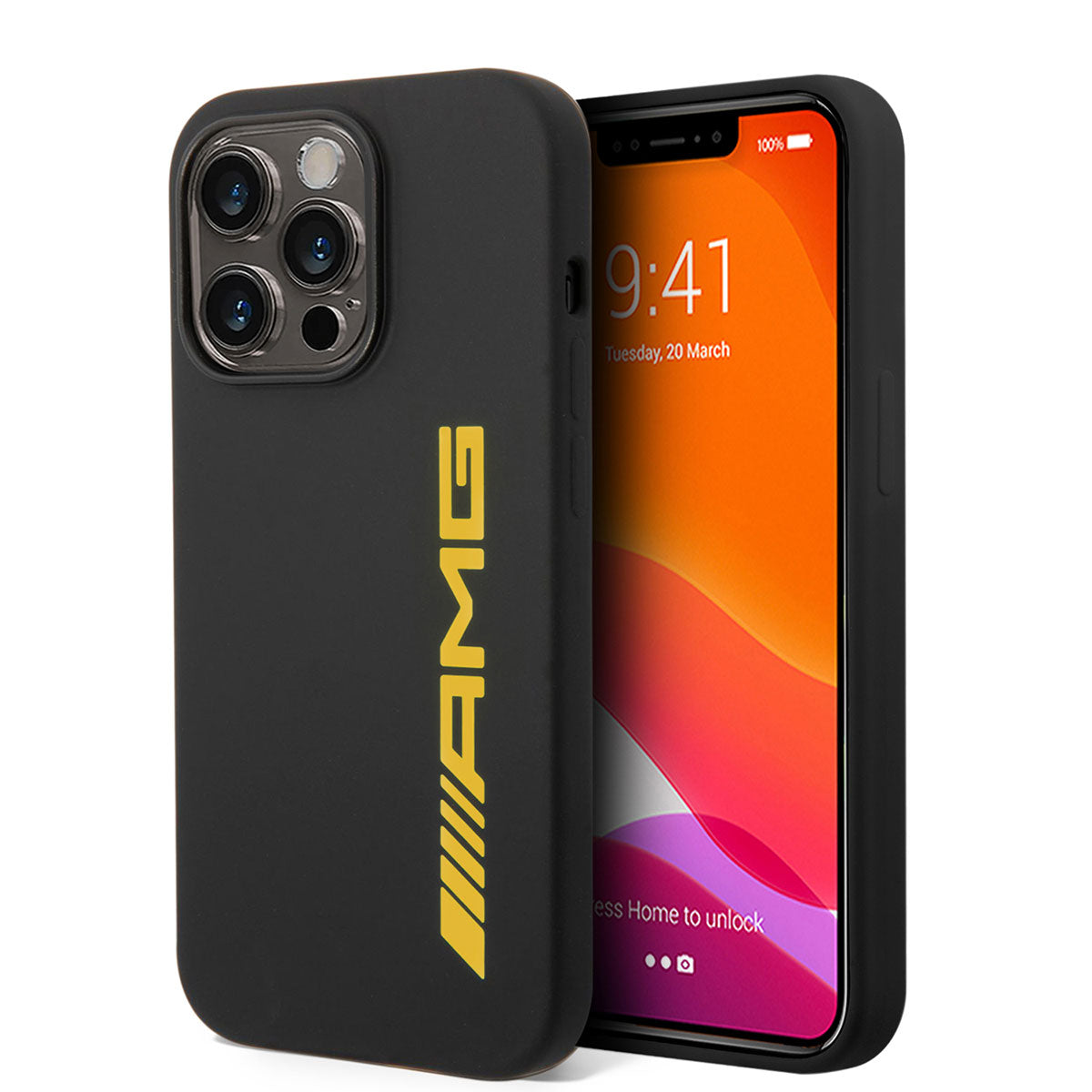 iPhone 14 Pro Max Kılıf AMG Silikon Büyük Sarı Logo Dizayn Kapak