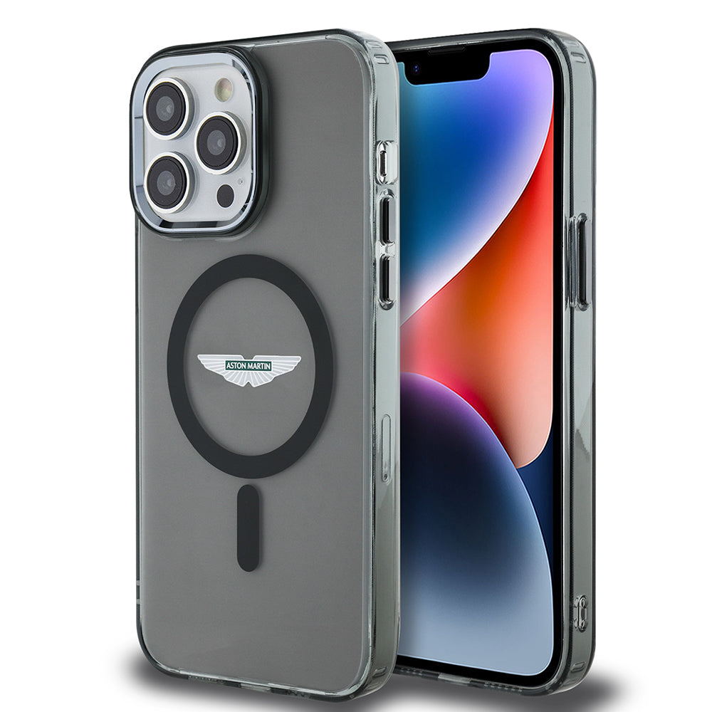 iPhone 14 Pro Max Kılıf Aston Martin Orjinal Lisanslı M-safe Şarj Özellikli IML Baskı Logolu Metal Düğmeli Kapak