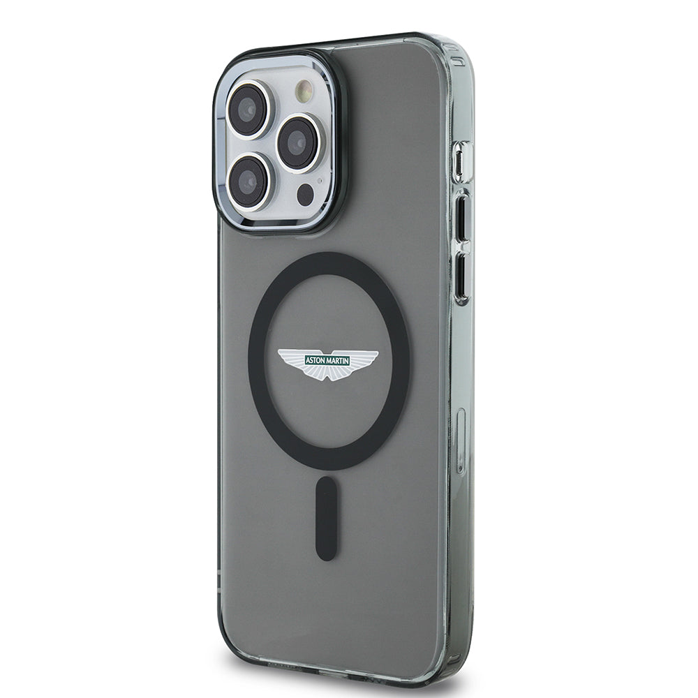 iPhone 14 Pro Max Kılıf Aston Martin Orjinal Lisanslı M-safe Şarj Özellikli IML Baskı Logolu Metal Düğmeli Kapak