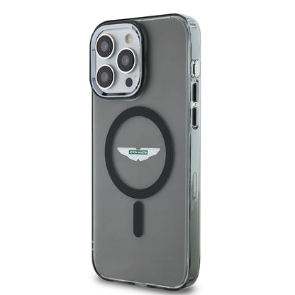 iPhone 14 Pro Max Kılıf Aston Martin Orjinal Lisanslı M-safe Şarj Özellikli IML Baskı Logolu Metal Düğmeli Kapak