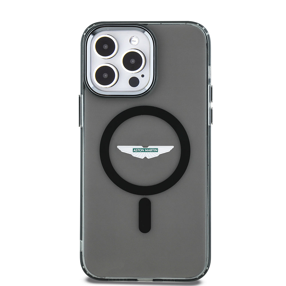 iPhone 14 Pro Max Kılıf Aston Martin Orjinal Lisanslı M-safe Şarj Özellikli IML Baskı Logolu Metal Düğmeli Kapak