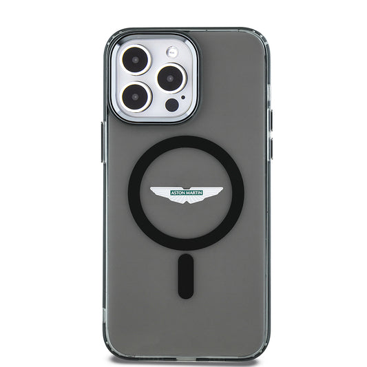 iPhone 14 Pro Max Kılıf Aston Martin Orjinal Lisanslı M-safe Şarj Özellikli IML Baskı Logolu Metal Düğmeli Kapak