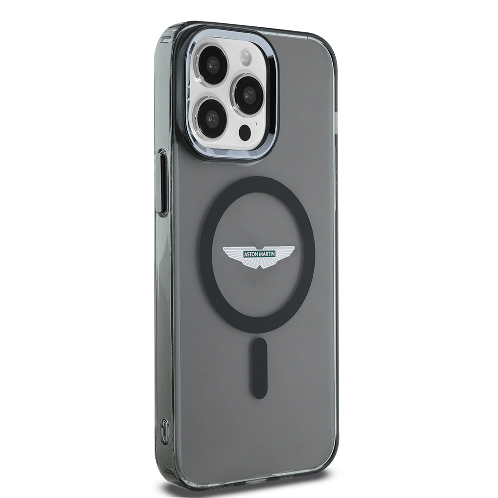 iPhone 14 Pro Max Kılıf Aston Martin Orjinal Lisanslı M-safe Şarj Özellikli IML Baskı Logolu Metal Düğmeli Kapak
