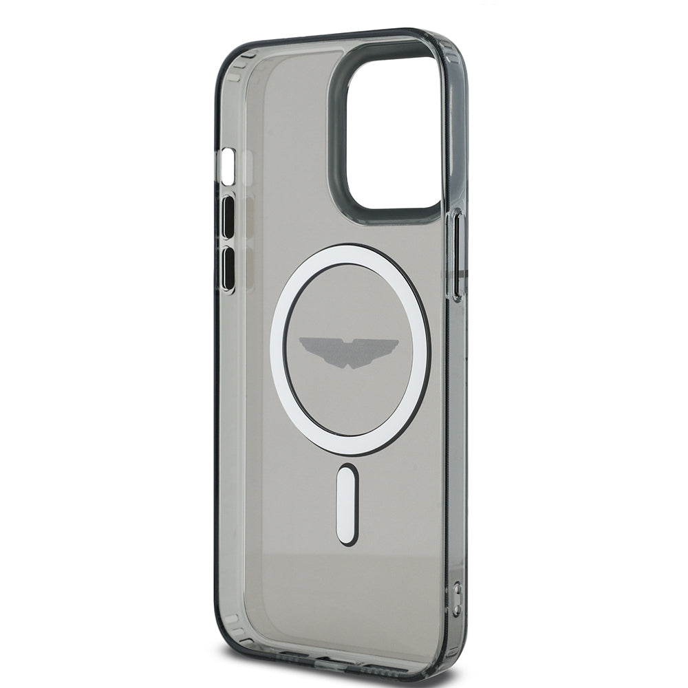 iPhone 14 Pro Max Kılıf Aston Martin Orjinal Lisanslı M-safe Şarj Özellikli IML Baskı Logolu Metal Düğmeli Kapak