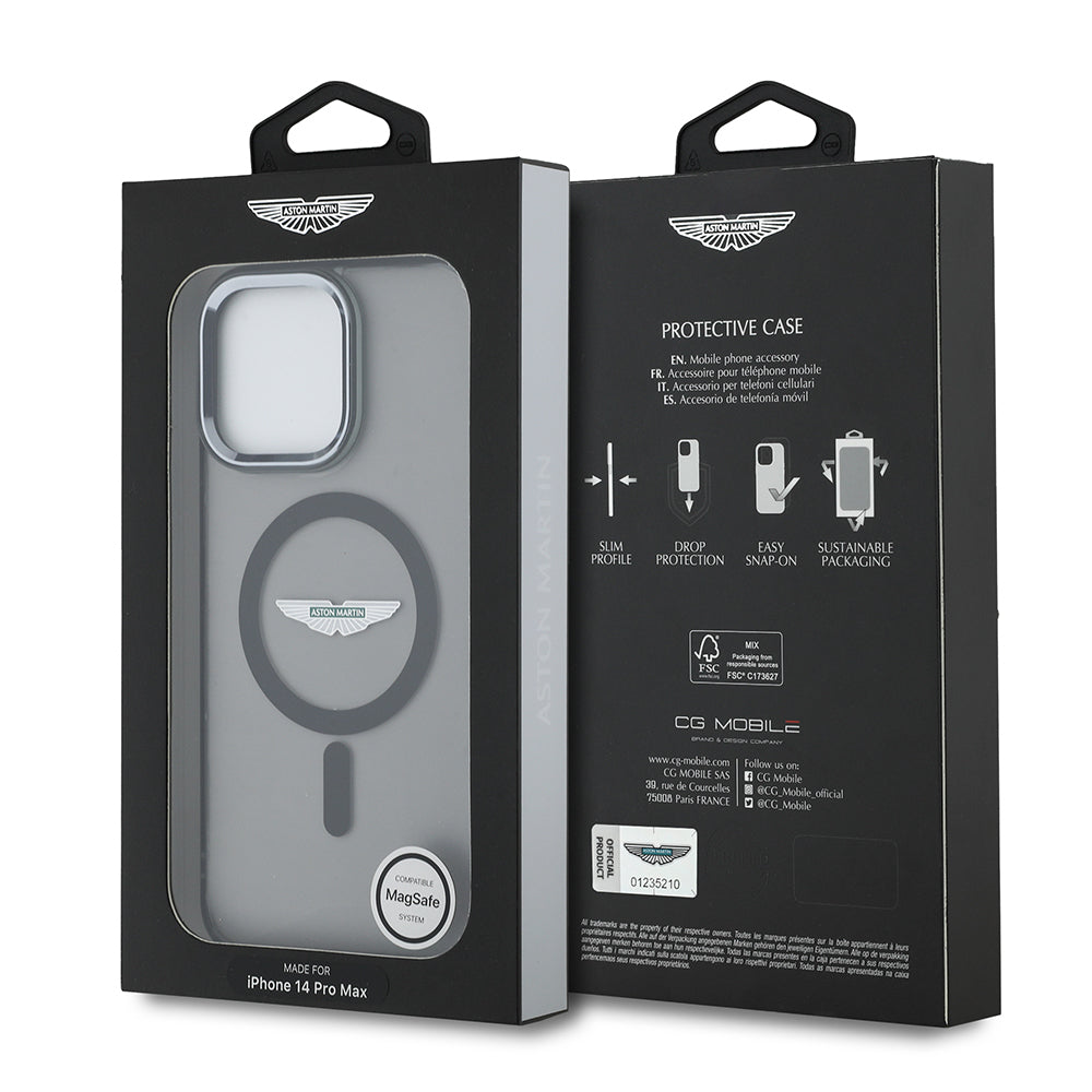 iPhone 14 Pro Max Kılıf Aston Martin Orjinal Lisanslı M-safe Şarj Özellikli IML Baskı Logolu Metal Düğmeli Kapak