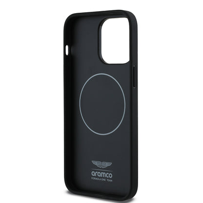 iPhone 14 Pro Max Kılıf Aston Martin Orjinal Lisanslı M-safe Şarj Özellikli PU Deri Alonso 14 Baskılı Kapak
