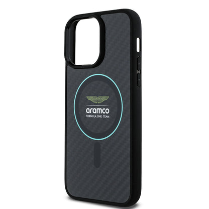iPhone 14 Pro Max Kılıf Aston Martin Orjinal Lisanslı M-safe Şarj Özellikli Renkli Halka ve Karbon Fiber Tasarımlı Kapak