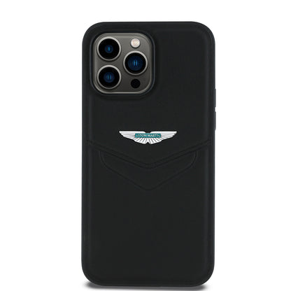 iPhone 14 Pro Max Kılıf Aston Martin Orjinal Lisanslı Victory Dizayn PU Deri Metal Logolu Kapak