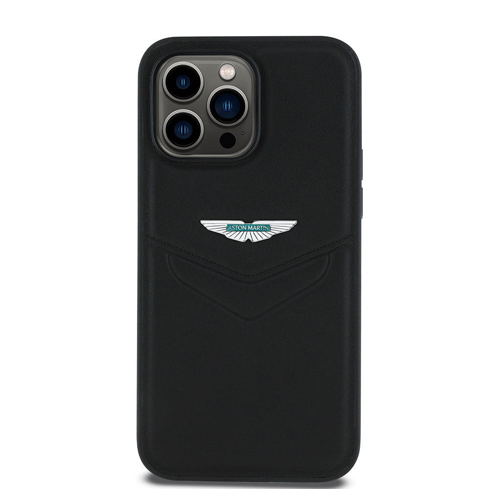 iPhone 14 Pro Max Kılıf Aston Martin Orjinal Lisanslı Victory Dizayn PU Deri Metal Logolu Kapak