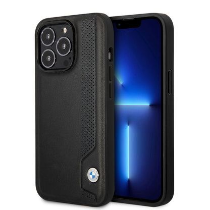 iPhone 14 Pro Max Kılıf BMW Deri Mavi Noktalı Dizayn Kapak