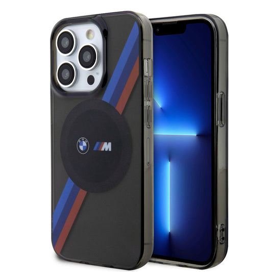 iPhone 14 Pro Max Kılıf BMW M-safe Şarj Özellikli Transparan 3 Renkli Şerit Dizayn Kapak