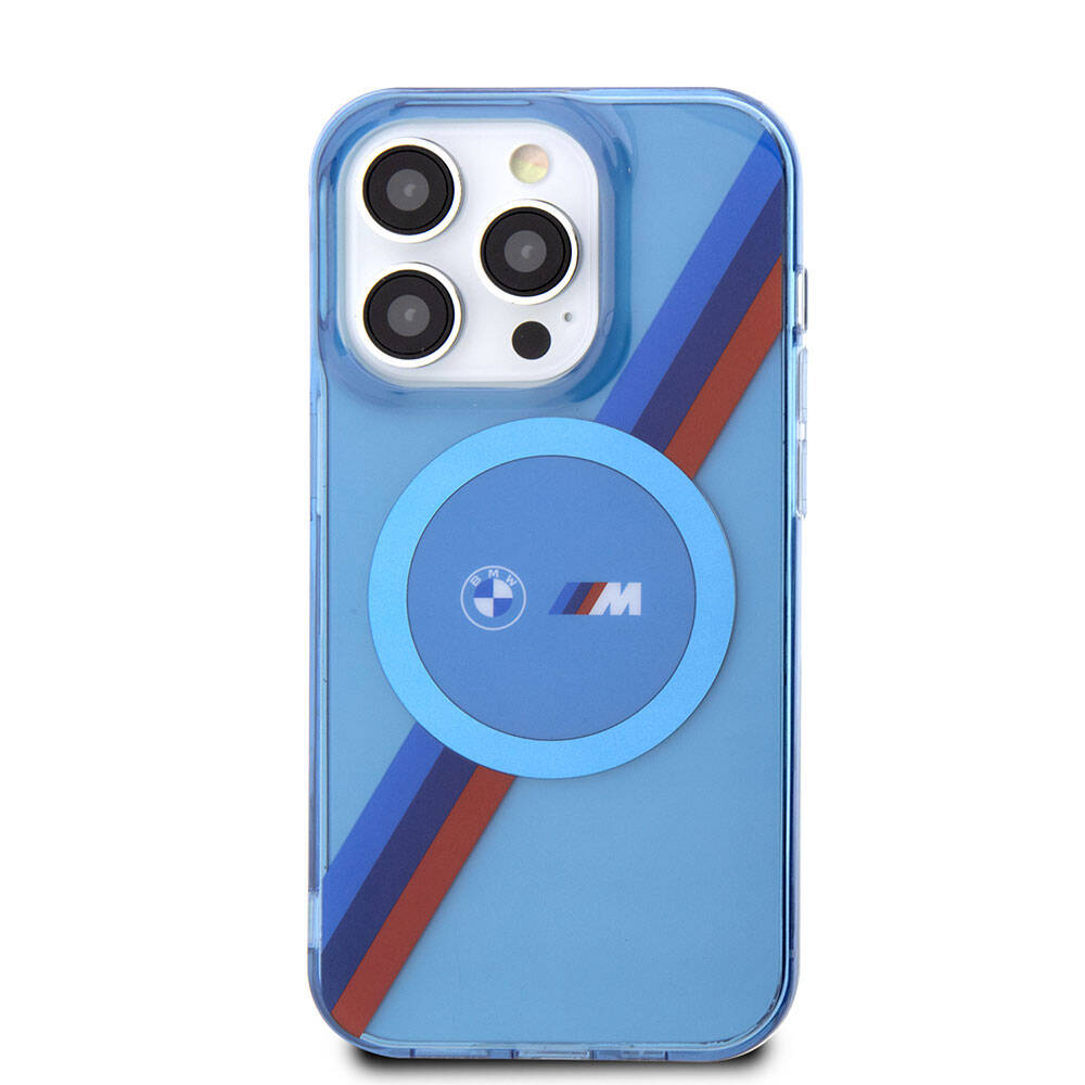 iPhone 14 Pro Max Kılıf BMW M-safe Şarj Özellikli Transparan Tricolor Stripes Orjinal Lisanslı Kapak
