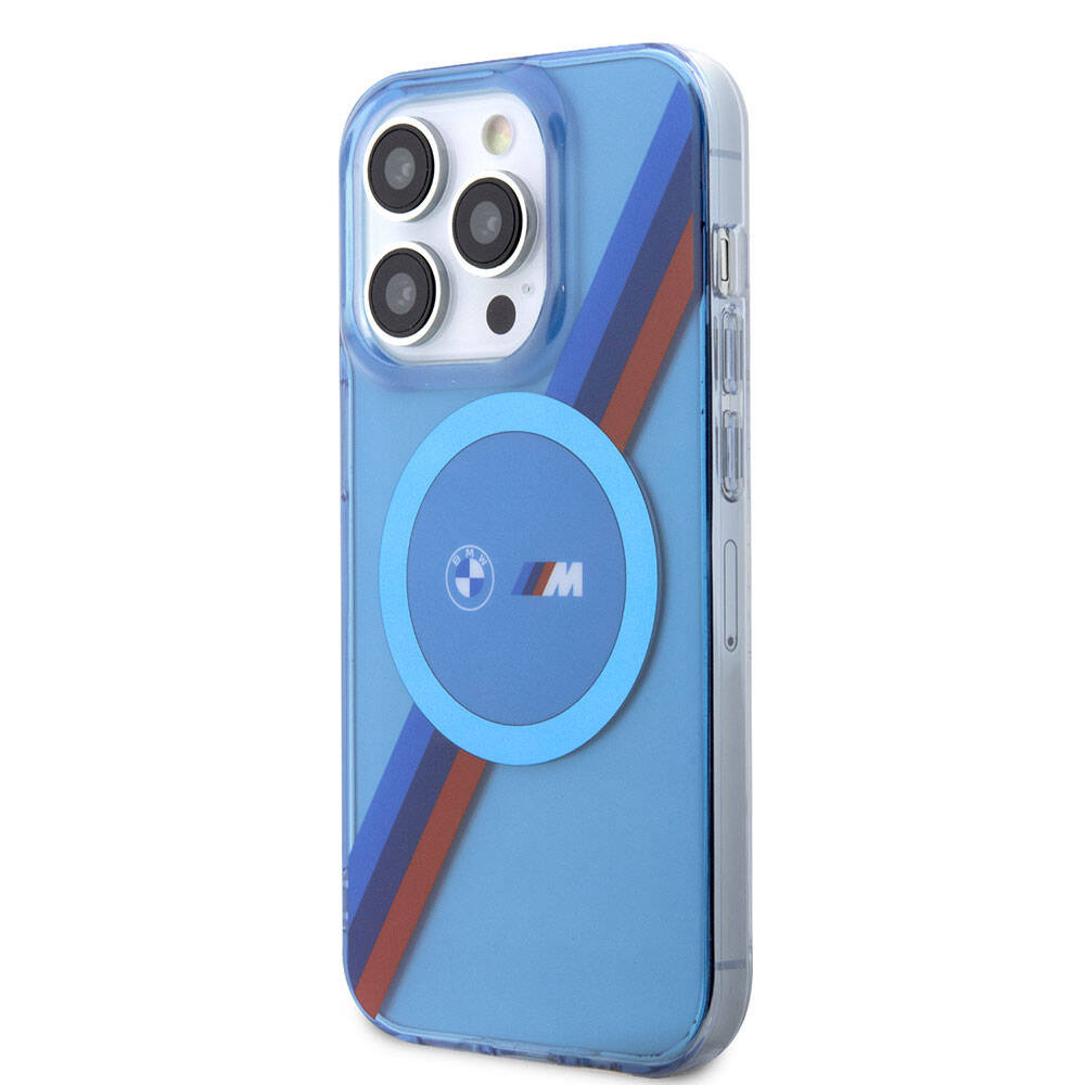 iPhone 14 Pro Max Kılıf BMW M-safe Şarj Özellikli Transparan Tricolor Stripes Orjinal Lisanslı Kapak
