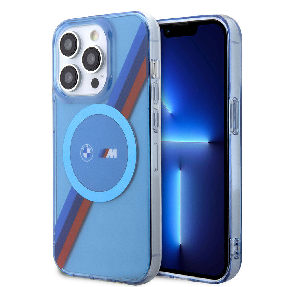 iPhone 14 Pro Max Kılıf BMW M-safe Şarj Özellikli Transparan Tricolor Stripes Orjinal Lisanslı Kapak