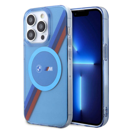 iPhone 14 Pro Max Kılıf BMW M-safe Şarj Özellikli Transparan Tricolor Stripes Orjinal Lisanslı Kapak
