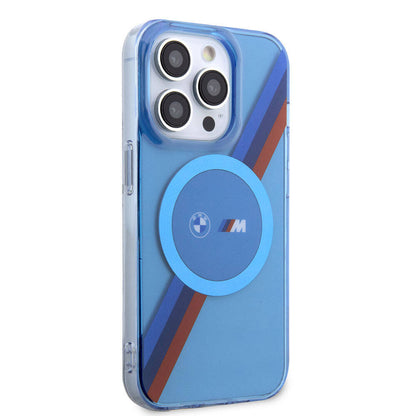 iPhone 14 Pro Max Kılıf BMW M-safe Şarj Özellikli Transparan Tricolor Stripes Orjinal Lisanslı Kapak