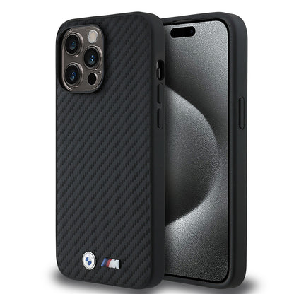 iPhone 14 Pro Max Kılıf BMW Orjinal Lisanslı Karbon Fiber Tasarımlı ve Metal Logolu PU Deri Kapak