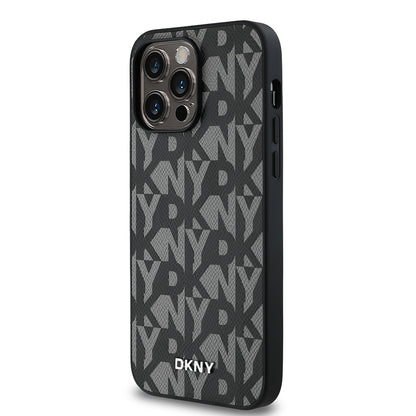 iPhone 14 Pro Max Kılıf DKNY Orjinal Lisanslı M-safe Şarj Özellikli 3D Yazılı Grid Pattern Kapak