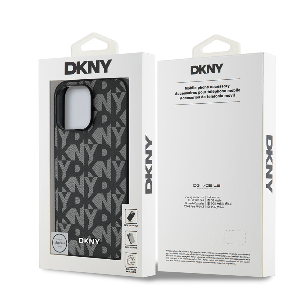 iPhone 14 Pro Max Kılıf DKNY Orjinal Lisanslı M-safe Şarj Özellikli 3D Yazılı Grid Pattern Kapak