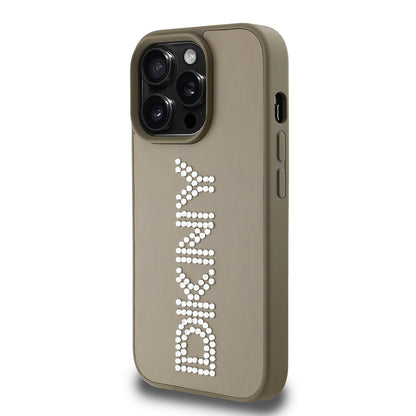 iPhone 14 Pro Max Kılıf DKNY Orjinal Lisanslı Taşlı DKNY Yazılı Metalik Rhinestones PU Deri Kapak