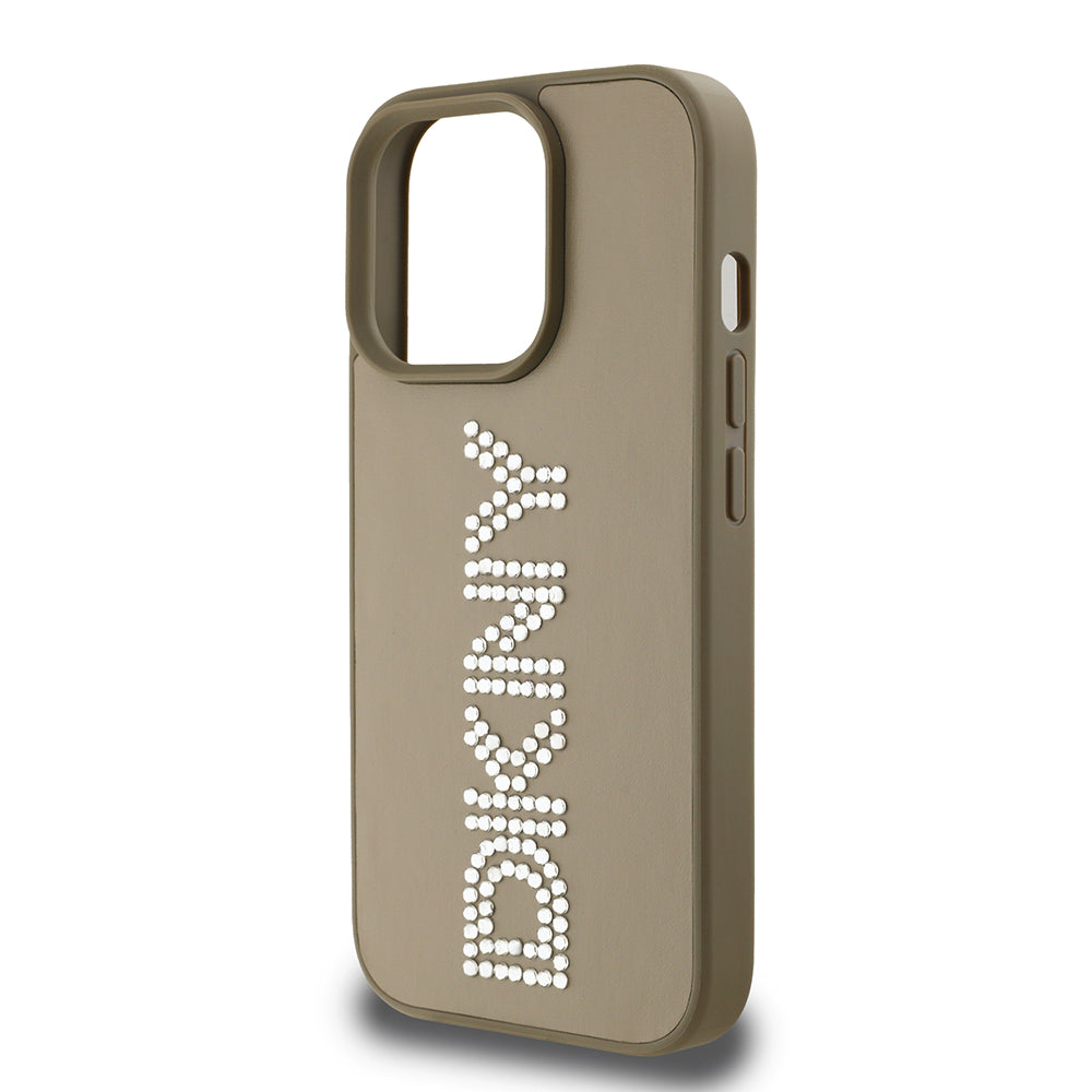 iPhone 14 Pro Max Kılıf DKNY Orjinal Lisanslı Taşlı DKNY Yazılı Metalik Rhinestones PU Deri Kapak