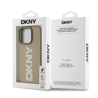 iPhone 14 Pro Max Kılıf DKNY Orjinal Lisanslı Taşlı DKNY Yazılı Metalik Rhinestones PU Deri Kapak