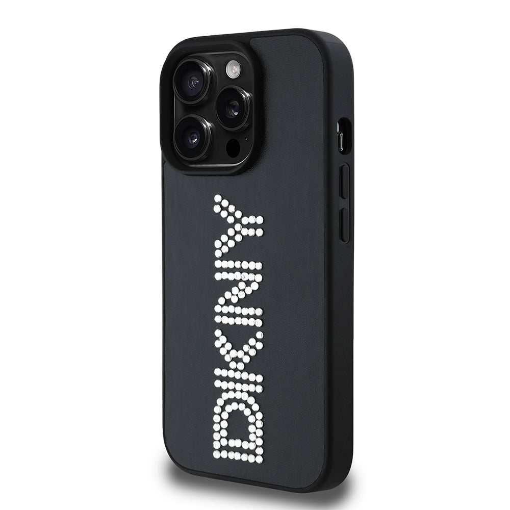 iPhone 14 Pro Max Kılıf DKNY Orjinal Lisanslı Taşlı DKNY Yazılı Metalik Rhinestones PU Deri Kapak