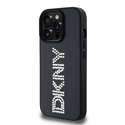 iPhone 14 Pro Max Kılıf DKNY Orjinal Lisanslı Taşlı DKNY Yazılı Metalik Rhinestones PU Deri Kapak