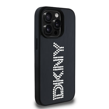 iPhone 14 Pro Max Kılıf DKNY Orjinal Lisanslı Taşlı DKNY Yazılı Metalik Rhinestones PU Deri Kapak