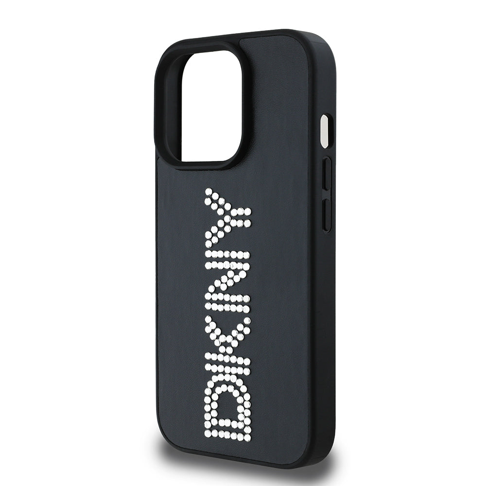 iPhone 14 Pro Max Kılıf DKNY Orjinal Lisanslı Taşlı DKNY Yazılı Metalik Rhinestones PU Deri Kapak