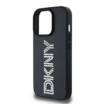 iPhone 14 Pro Max Kılıf DKNY Orjinal Lisanslı Taşlı DKNY Yazılı Metalik Rhinestones PU Deri Kapak