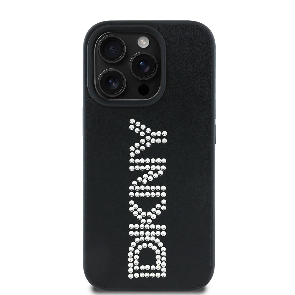 iPhone 14 Pro Max Kılıf DKNY Orjinal Lisanslı Taşlı DKNY Yazılı Metalik Rhinestones PU Deri Kapak