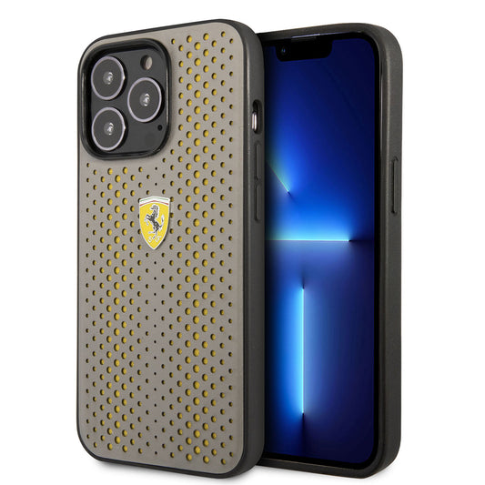 iPhone 14 Pro Max Kılıf Ferrari Deri Sarı Noktalı Dizayn Kapak
