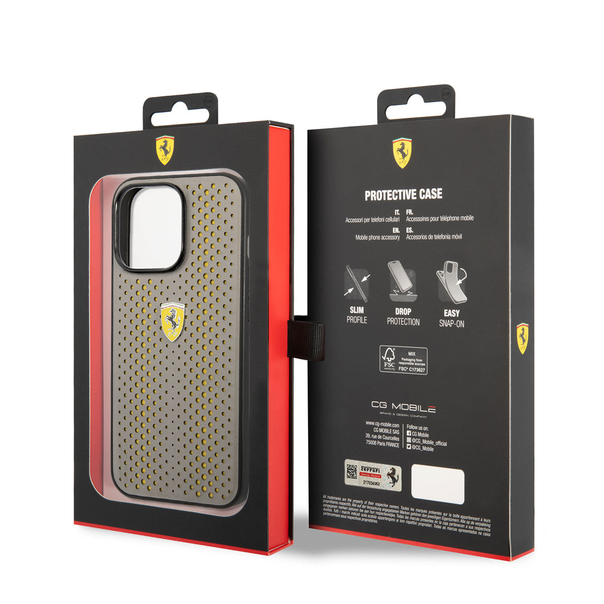 iPhone 14 Pro Max Kılıf Ferrari Deri Sarı Noktalı Dizayn Kapak