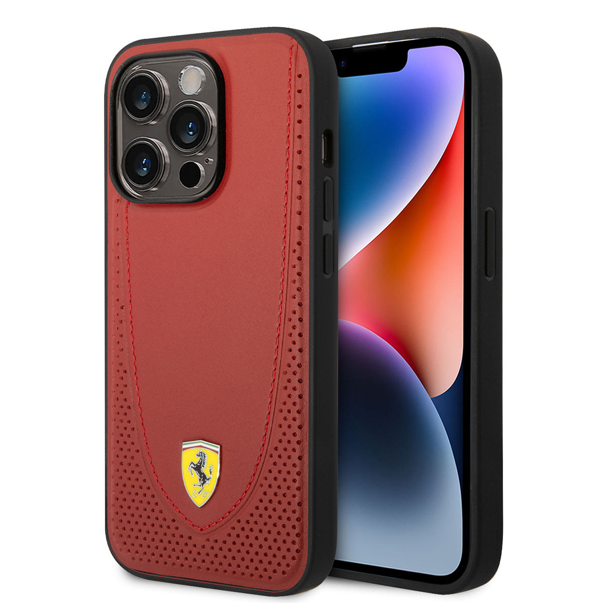 iPhone 14 Pro Max Kılıf Ferrari M-safe Şarj Özellikli Deri Delikli Dikişli Dizayn Kapak