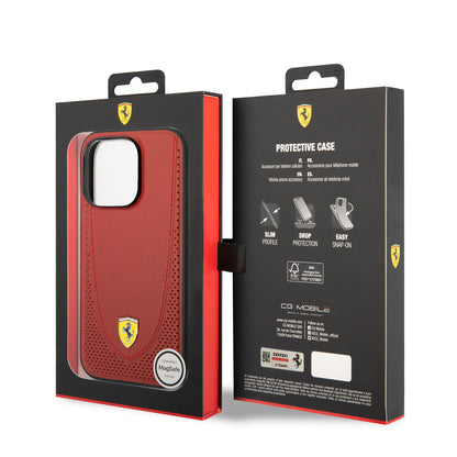 iPhone 14 Pro Max Kılıf Ferrari M-safe Şarj Özellikli Deri Delikli Dikişli Dizayn Kapak