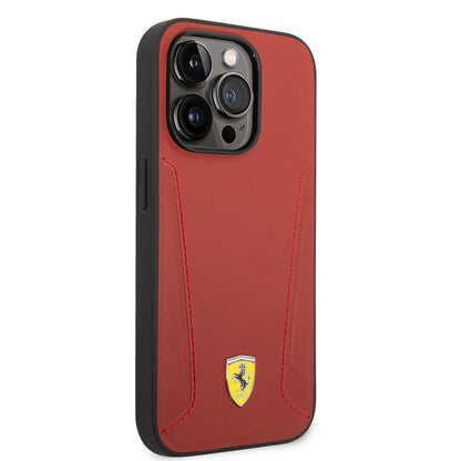 iPhone 14 Pro Max Kılıf Ferrari M-safe Şarj Özellikli Deri Kenarları Damgalı Dizayn Kapak