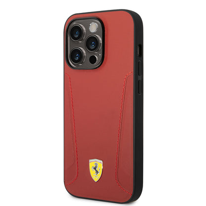 iPhone 14 Pro Max Kılıf Ferrari M-safe Şarj Özellikli Deri Kenarları Damgalı Dizayn Kapak